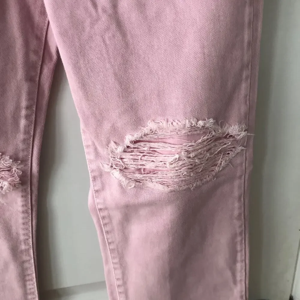 3x1 NYC size 25 Women's distressed straight leg jeans Mineral Rose Pink $367